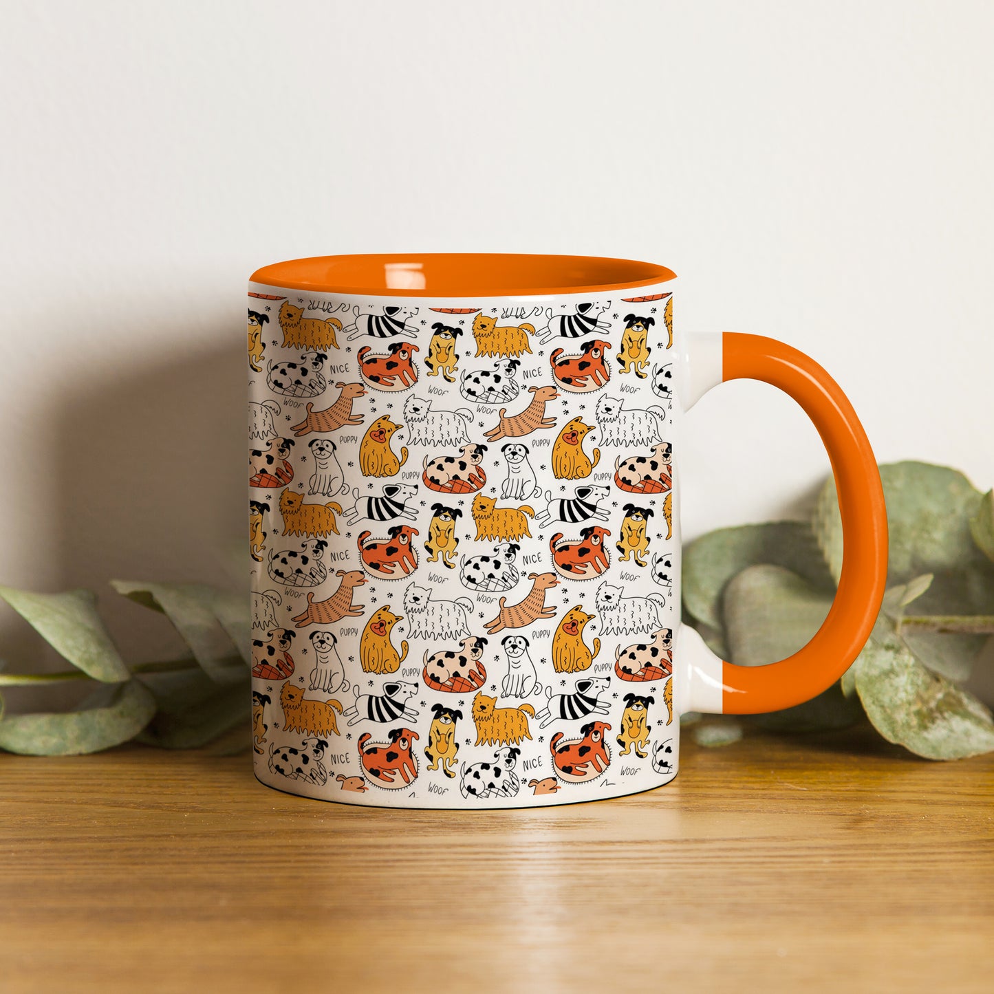 Dog breeds vector leaves pattern  design Orange Handle 330 ml Coffee Mug