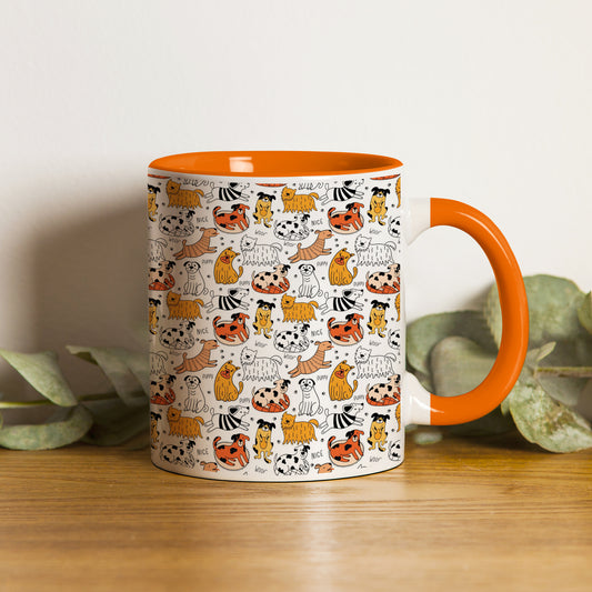 Dog breeds vector leaves pattern  design Orange Handle 330 ml Coffee Mug
