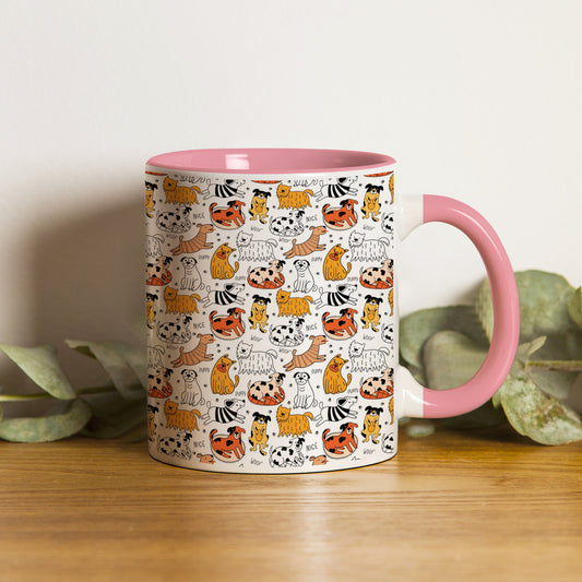 Dog breeds vector leaves design Pattern Lite Pink Handle 330 ml Coffee Mug