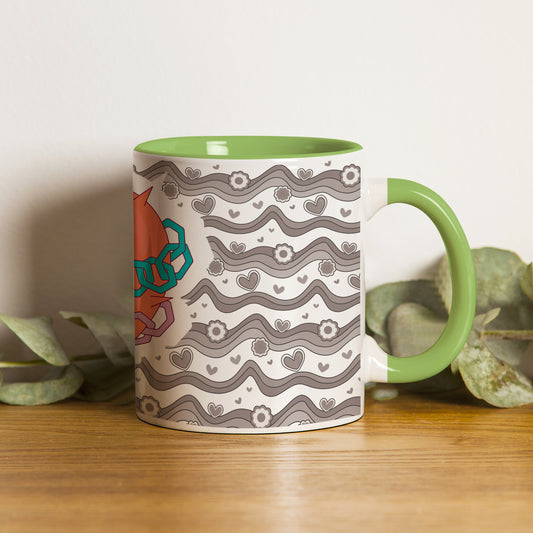 love chain Pattern Lite Green Handle 330 ml Coffee Mug
