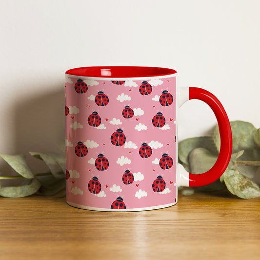 Ladybug pattern design Red Handle 330 ml Coffee Mug