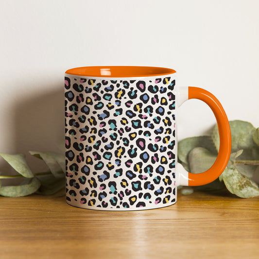 Color full Vector leopard animal motif vector seamless pattern design Orange Handle 330 ml Coffee Mug