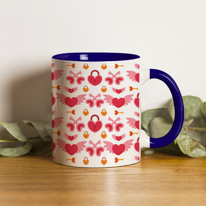 Red seamless love element design 2 Pattern Dark Blue Handle 330 ml Coffee Mug