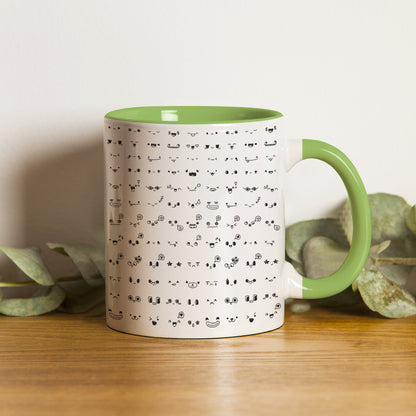 kawaii faces doodle art design pattern design Pattern Lite Green Handle 330 ml Coffee Mug