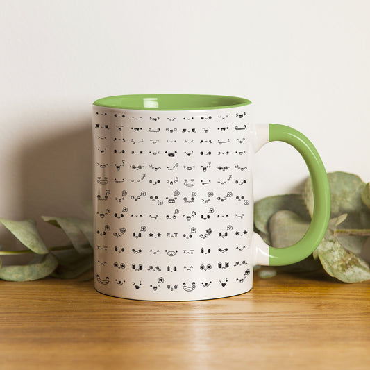 kawaii faces doodle art design pattern design Pattern Lite Green Handle 330 ml Coffee Mug