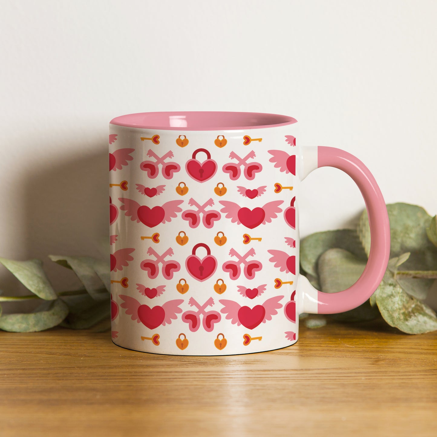 Red seamless love element design (2) Pattern Lite Pink Handle 330 ml Coffee Mug