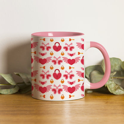 Red seamless love element design (2) Pattern Lite Pink Handle 330 ml Coffee Mug