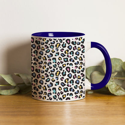 Color full Vector leopard animal motif vector seamless design Pattern Dark Blue Handle 330 ml Coffee Mug