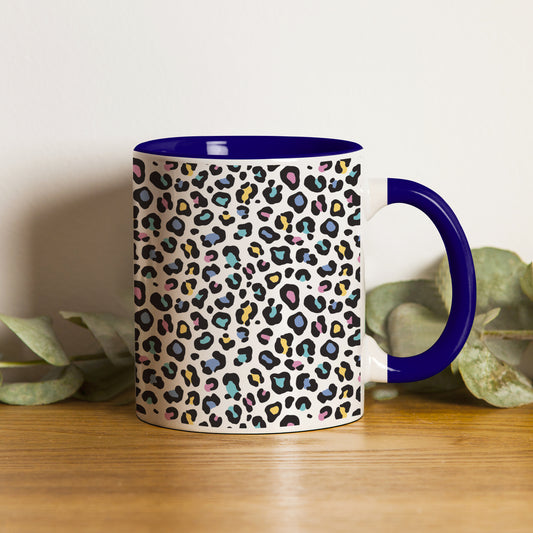 Color full Vector leopard animal motif vector seamless design Pattern Dark Blue Handle 330 ml Coffee Mug