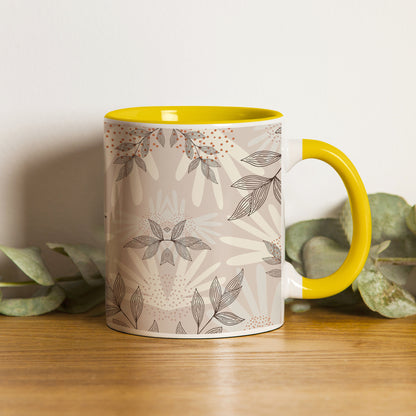 Abstract leaves and dots pattern design Pattern Yellow Handle 330 ml Coffee Mug