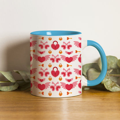 Red seamless love element design (2) Pattern Sky Blue Handle 330 ml Coffee Mug