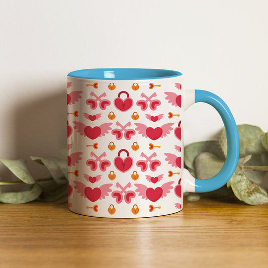 Red seamless love element design (2) Pattern Sky Blue Handle 330 ml Coffee Mug