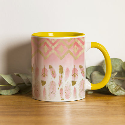 pink plumas design Pattern Yellow Handle 330 ml Coffee Mug
