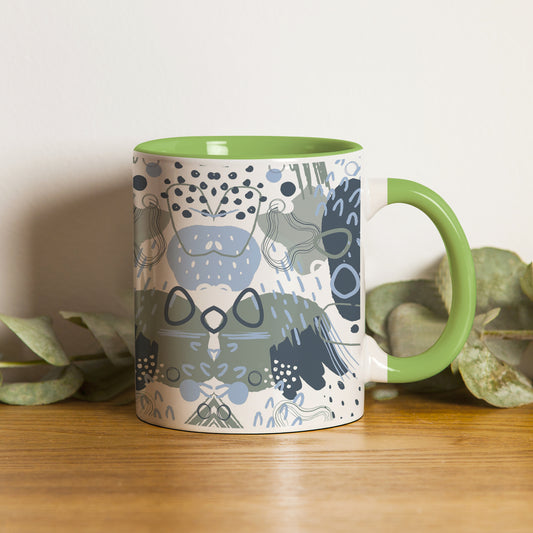 Hand art design Pattern Lite Green Handle 330 ml Coffee Mug