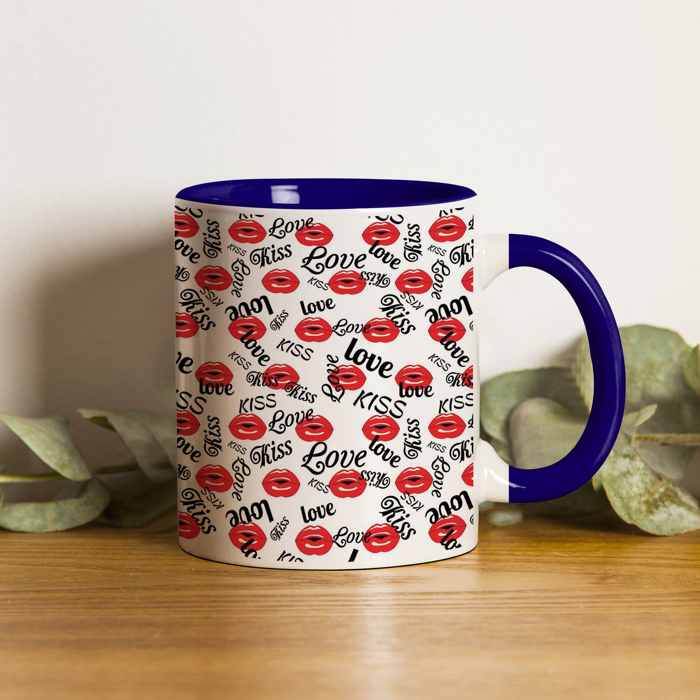 Red kissing lips vector design Pattern Dark Blue Handle 330 ml Coffee Mug