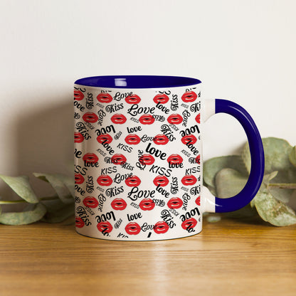 Red kissing lips vector design Pattern Dark Blue Handle 330 ml Coffee Mug
