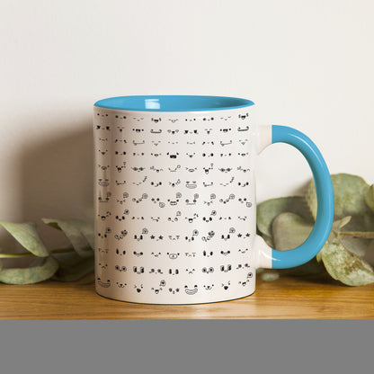 Kawaii faces doodle art design Pattern Sky Blue Handle 330 ml Coffee Mug