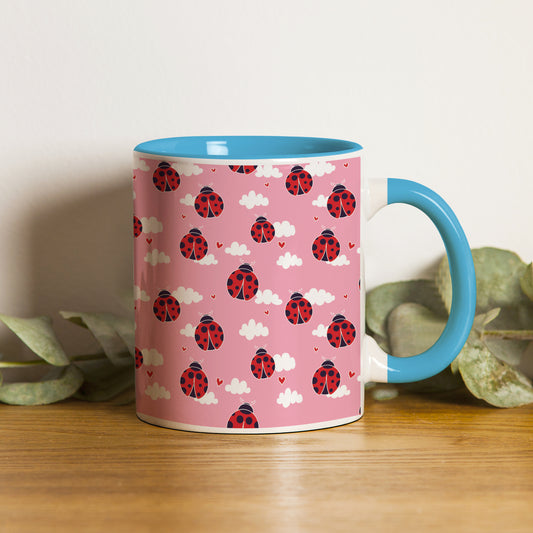 Ladybug pattern design Pattern Sky Blue Handle 330 ml Coffee Mug