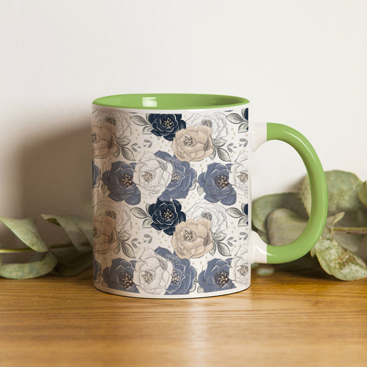 flowers design Pattern Lite Green Handle 330 ml Coffee Mug