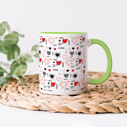 Romantic Hand Drawn Elements With Love Lettering design Light Green Handle 330 ml Coffee Mug