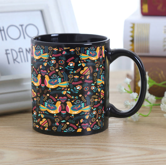 Flat design nordic pattern design Full Black 330 ml Coffee Mug