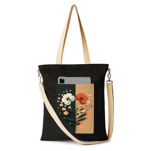 Flower Art 2 Printed Women's Girls Cross Body Sling Bag with Extra Front Pocket, College Bag for Girls, Tote Bag for Shopping,Travel