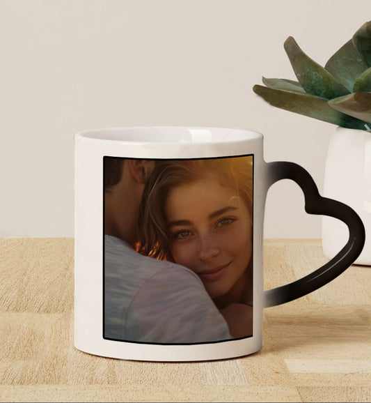 Best Couple Personalized Add Two Photos Magic Heart Handle 330 ml Coffee Mug