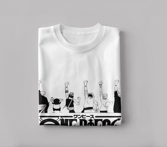 One piece anime T shirt design Printed White Round Neck Polyester T Shirt for Mens and woman's