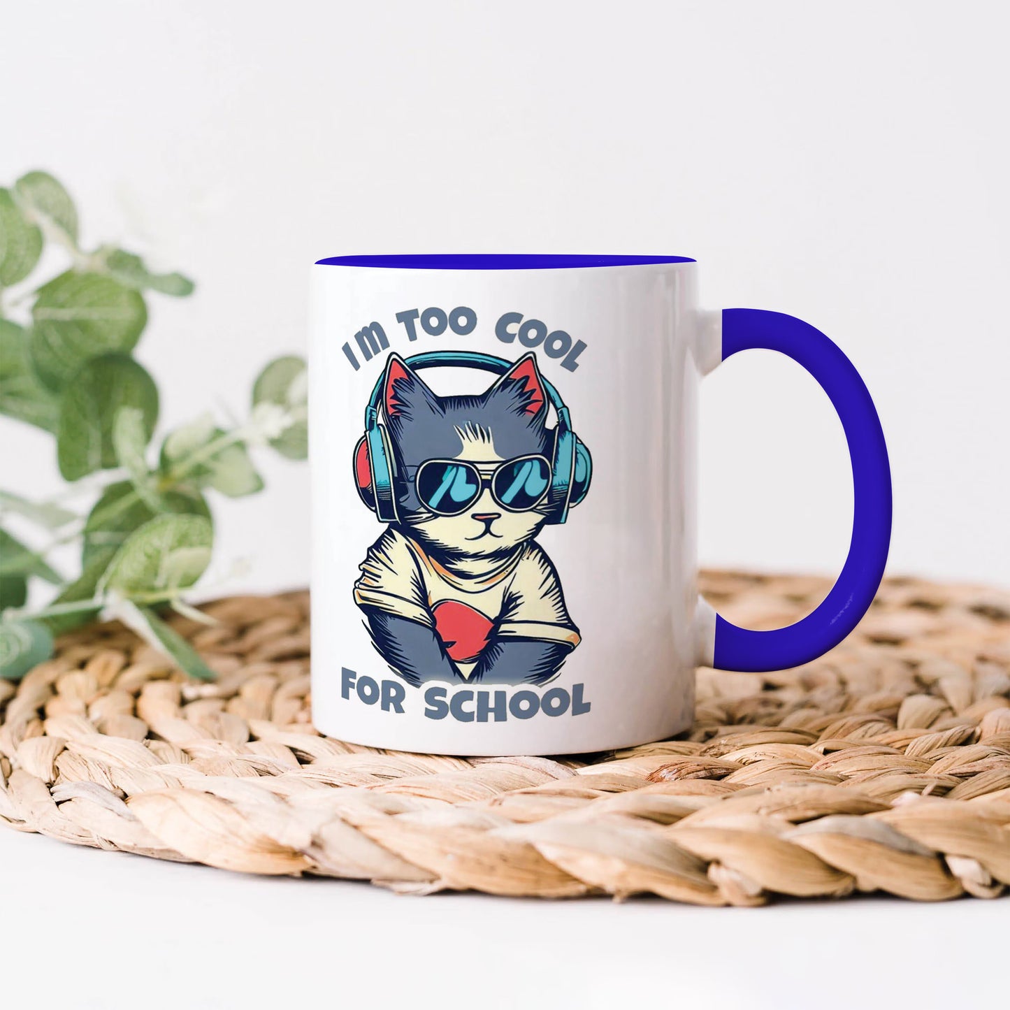 I am too cool for school design  Dark Blue Handle 330 ml Coffee Mug