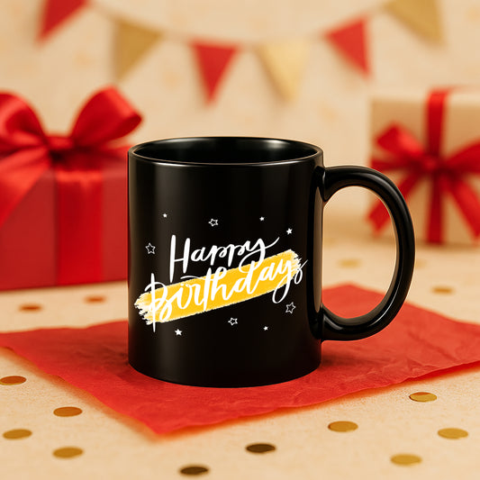 Happy Birthday 330 ml Black Coffee Mug (Pack of 1)