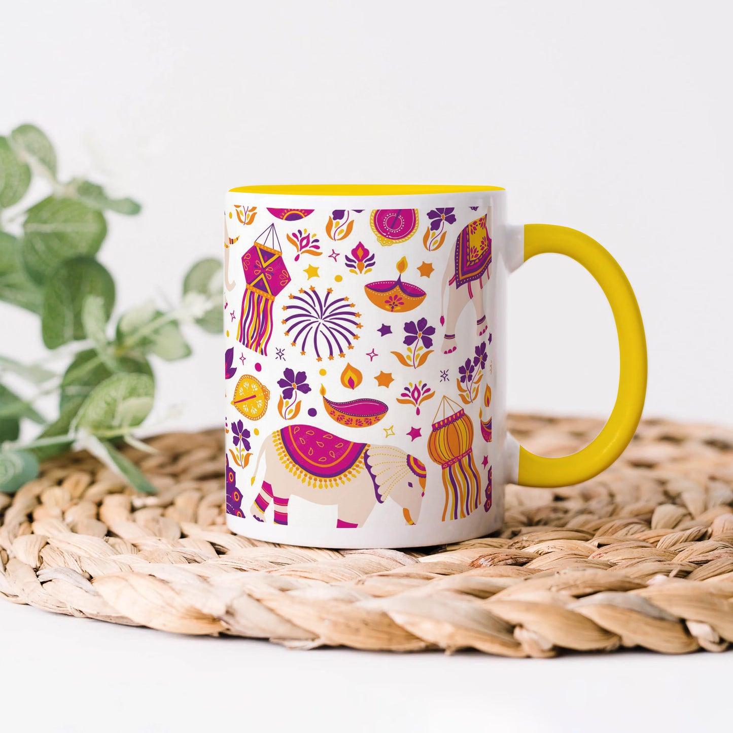 Happy Diwali vector elements seamless pattern design Yellow Handle 330 ml Coffee Mug