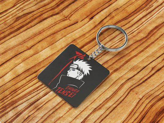 All Mighty Pain Printed Square Shape Wooden Keyring with Chain