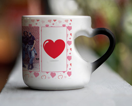 Friend forever customized add two photos inner heart cut magic mug 330 ml Coffee Mug