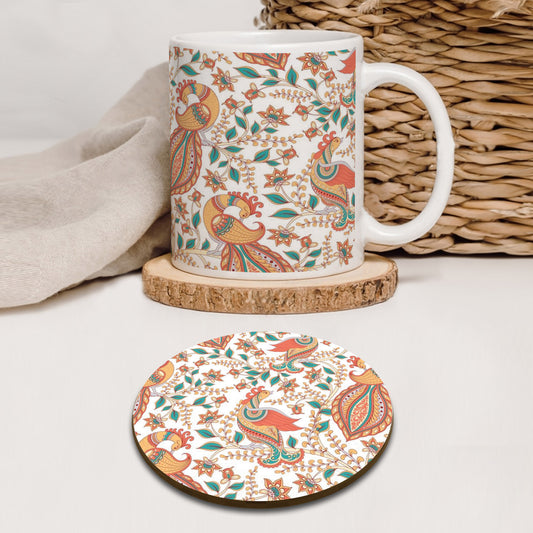 Kalamkari Style Seamless Pattern Mug and Coaster 330 ml Coffee Mug