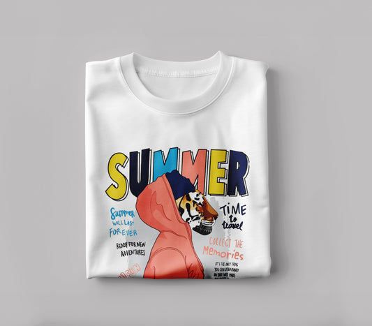 Hand drawn cool tiger illustration vector Printed White Round Neck Polyester T Shirt for Mens and woman's