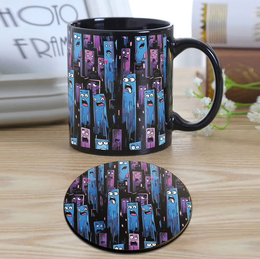 Graffiti Art illustration Design Full Black 330 ml Coffee Mug with Coaster