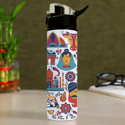 Indian architecture and Asian traditions set Pro Vector Printed Flip Flop Water Bottle 750 ml For Gym, Yoga, Kids, Boys, Girls, Brother, Sister, Babies, Baby, Workout, Adults
