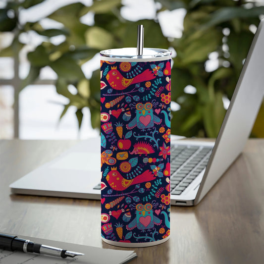 Owl, rabbit, butterfly, hedgehog Forest seamless pattern Printed 750ML with Lid Leak Proof Travel Tumbler with Straw