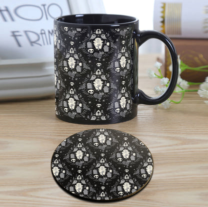 Halloween Pattern Design Full Black 330 ml Coffee Mug with Coaster