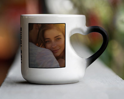 Best Couple Personalized Add Two Photos Magic Inner Heart Cut Handle 330 ml Coffee Mug