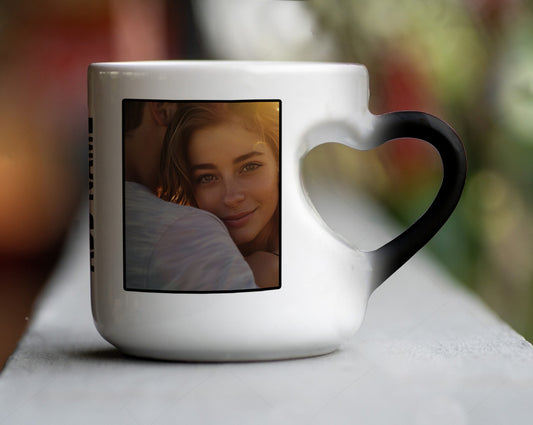 Best Couple Personalized Add Two Photos Magic Inner Heart Cut Handle 330 ml Coffee Mug