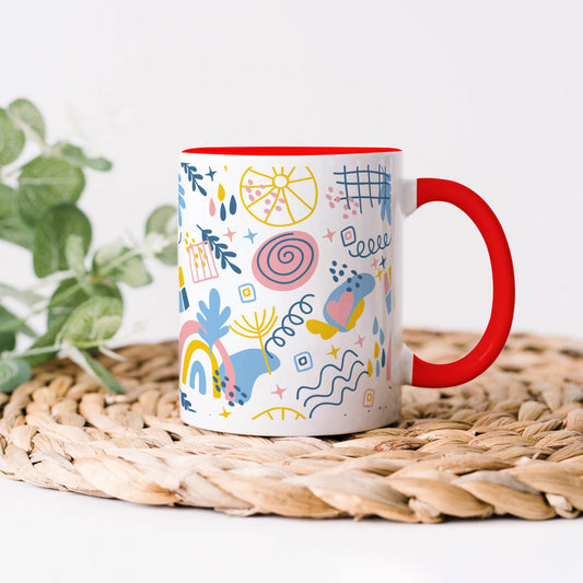 Hand drawn abstract element pattern Red Handle 330 ml Coffee Mug