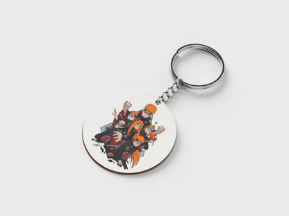 Six Paths of Pain Printed Circle Shape Wooden Keyring with Chain