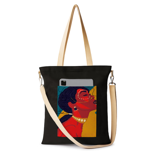 Abstract Woman Women's Girls Cross Body Sling Bag with Extra Front Pocket, College Bag for Girls, Tote Bag for Shopping,Travel