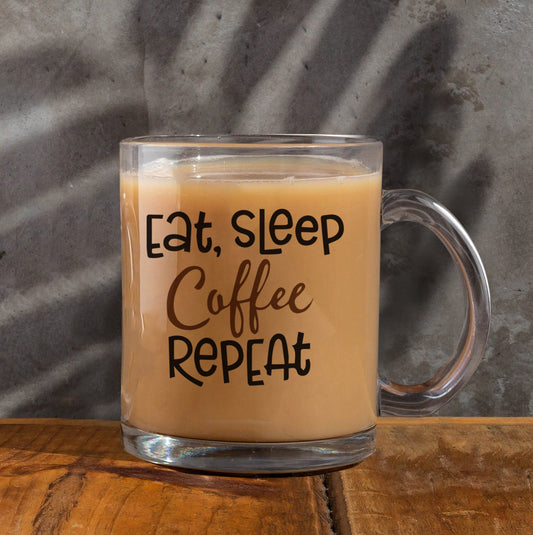 Eat sleep coffee repeat Printed Glass Mug