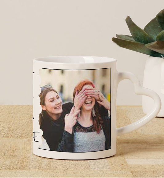 Friend forever customized add two photos white heart handle  330 ml Coffee Mug