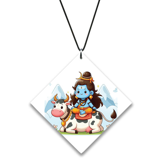 Cute baby Nandi and Shiva vector art Premium Glossy Printed Car Hangings