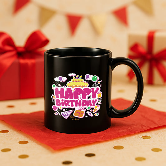 Happy Birthday 330 ml Black Coffee Mug (Pack of 1)