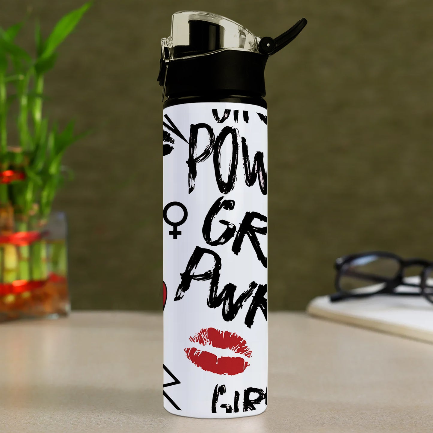 Girl power typography pattern Printed Flip Flop Water Bottle 750 ml For Gym, Yoga, Kids, Boys, Girls, Brother, Sister, Babies, Baby, Workout, Adults
