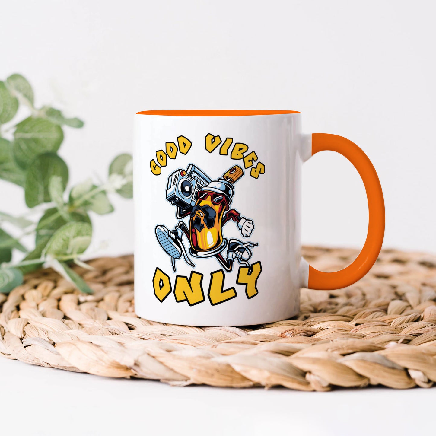Good vibes only design Orange Handle 330 ml Coffee Mug